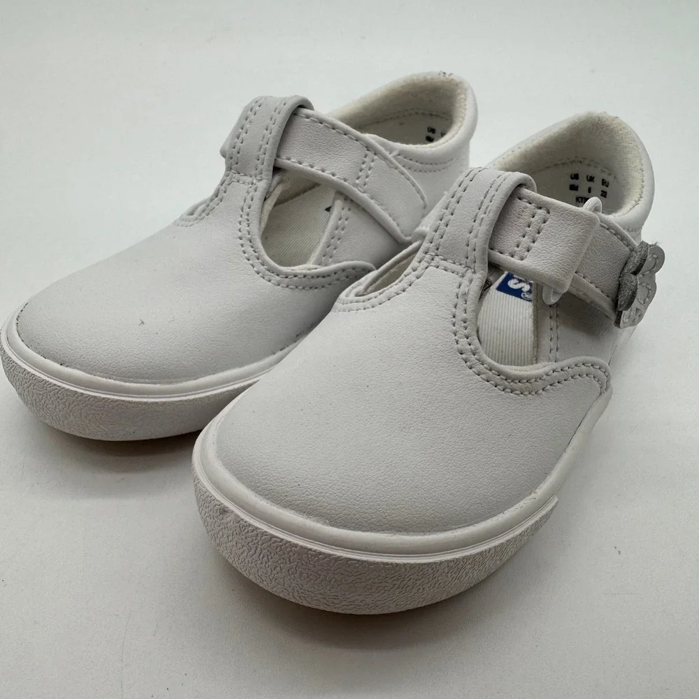 Keds Daphne White Leather T-Strap Flower Sneaker Mary Jane KT30057 Kids Size 6M